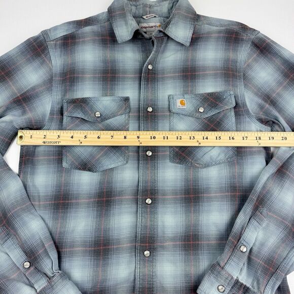 Carhartt Men's Relaxed Fit Plaid Long Sleeve Grey Blue Heavyweight Shirt Small - Picture 14 of 16